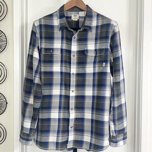 VANS Mens Button Front Grunge Skater Shirt - Blue, White, Gray Plaid, Size L